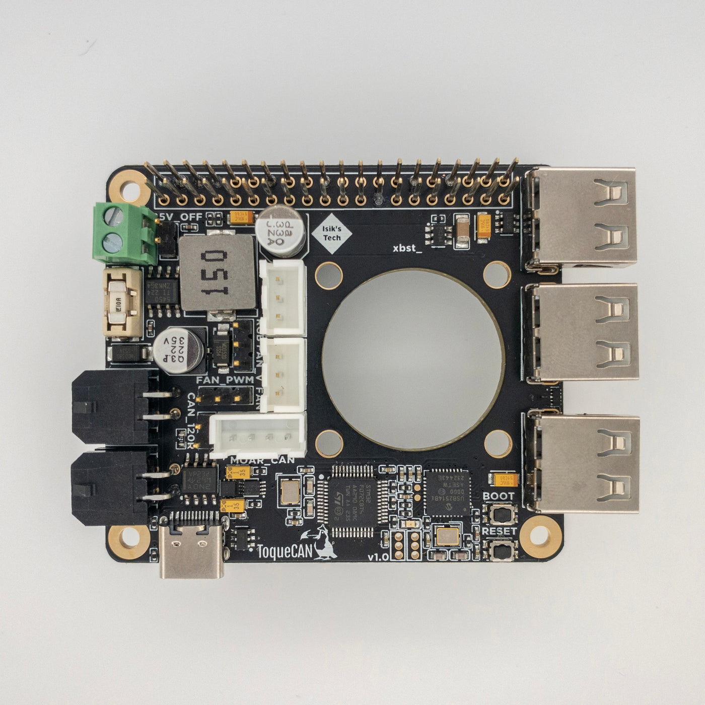 ToqueCAN: Pi Toque With 2x CAN, 3 Port USB Hub and 24V>5V@5A Regulator